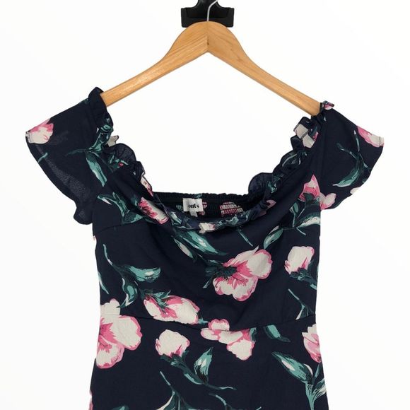 About Us Dulipa Dress in Navy Floral Off Shoulder Mini Dress size Small Revolve - Picture 5 of 15